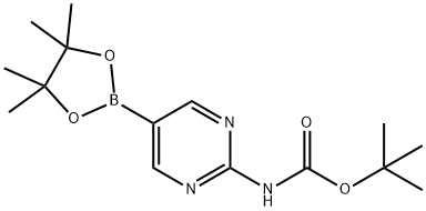 [2-(叔丁氧羰基氨基)嘧啶-5-基]硼酸频哪醇酯 结构式