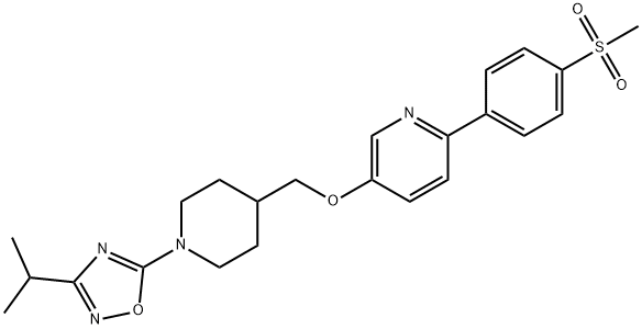 3-イソプロピル-5-(4-(((6-(4-(メチルスルホニル)フェニル)ピリジン-3-イル)オキシ)メチル)ピペリジン-1-イル)-1,2,4-オキサジアゾール 化学構造式