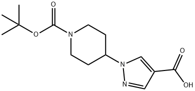 4-(4-Carboxy-pyrazol-1-yl)-piperidine-1-carboxylic acid tert-butyl ester, 1034976-50-5, 结构式