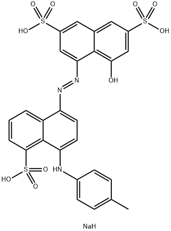 4-ヒドロキシ-5-[[4-[(4-メチルフェニル)アミノ]-5-スルホ-1-ナフタレニル]アゾ]-2,7-ナフタレンジスルホン酸三ナトリウム 化学構造式