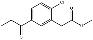 Benzeneacetic acid, 2-chloro-5-(1-oxopropyl)-, methyl ester Struktur