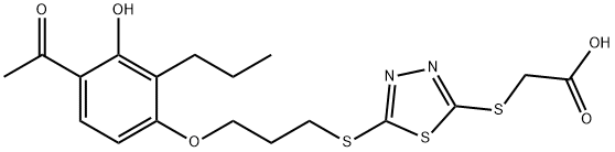 [[5-[[3-(4-アセチル-3-ヒドロキシ-2-プロピルフェノキシ)プロピル]チオ]-1,3,4-チアジアゾール-2-イル]チオ]酢酸 化学構造式