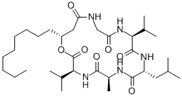 N-[N-[(R)-3-ヒドロキシ-1-オキソドデシル]-Gly-L-Val-D-Leu-L-Ala-]-L-バリンラクトン 化学構造式