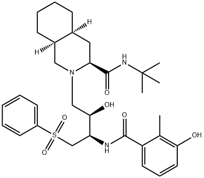 (3S,4aS,8aS)-N-(1,1-DiMethylethyl)decahydro-2-[(2R,3R)-2-hydroxy-3-[(3-hydroxy-2-Methylbenzoyl)aMino]-4-(phenylsulfonyl)butyl]-3-isoquinolinecarboxaMide Structure