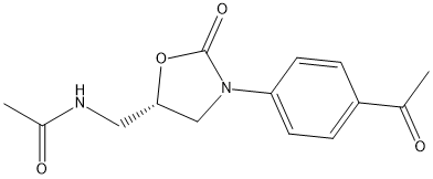 (5S)-5-アセチルアミノメチル-3-[4-アセチルフェニル]オキサゾリジン-2-オン 化学構造式