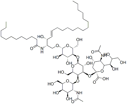(2S,4S,5R)-2-((2S,3R,4R,5S,6R)-2-((2R,3S,4R,5R,6R)-6-((2S,3R,E)-2-dodecanamido-3-hydroxyoctadec-4-enyloxy)-4,5-dihydroxy-2-(hydroxymethyl)tetrahydro-2H-pyran-3-yloxy)-5-((2S,3R,4R,5R,6R)-3-ethanamido-4,5-dihydroxy-6-(hydroxymethyl)tetrahydro-2H-pyran-2-yloxy)-3-hydroxy-6-(hydroxymethyl)tetrahydro-2H-pyran-4-yloxy)-5-ethanamido-4-hydroxy-6-((1R,2R)-1,2,3-trihydroxypropyl)tetrahydro-2H-pyran-2-carboxylic acid|