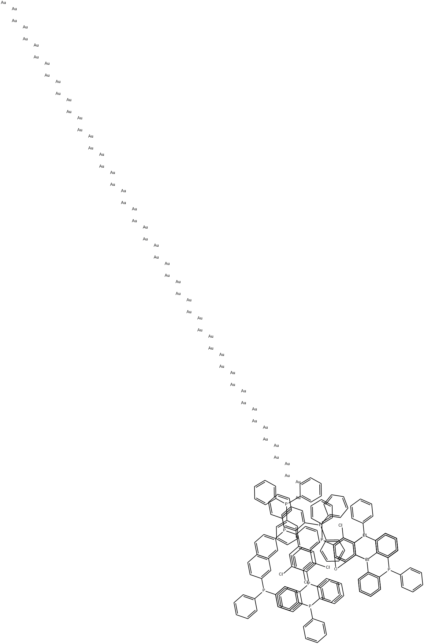 Hexachlorododecakis(triphenylphosphine)pentapentacontagold Struktur