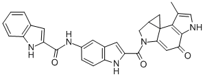 1H-Indole-2-carboxamide, N-(2-((4,5,8,8a-tetrahydro-7-methyl-4-oxocycl opropa(C)pyrrolo(3,2-e)indol-2(1H)-yl)carbonyl)-1H-indol-5-yl)-, (+-)- Structure