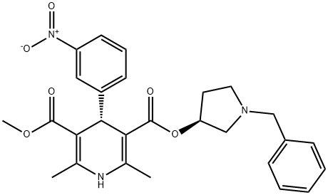 (+)-(3'S,4S)-1-Benzyl-3-pyrrolidinyl methyl 1,4-dihydro-2,6-dimethyl-4-(3-nitrophenyl)-3,5-pyridinedicarboxylate Structure