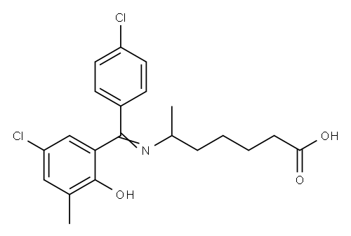 Heptanoic acid, 6-(((5-chloro-2-hydroxy-3-methylphenyl)(4-chlorophenyl )methylene)amino)- 结构式
