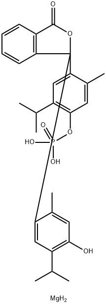 3-[4-ヒドロキシ-2-メチル-5-(1-メチルエチル)フェニル]-3-[2-メチル-5-(1-メチルエチル)-4-(ホスホノオキシ)フェニル]-1(3H)-イソベンゾフラノンマグネシウム 化学構造式
