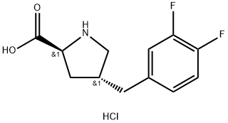 (2S,4R)-4-(3,4-difluorobenzyl)pyrrolidine-2-carboxylic acid hydrochloride Struktur
