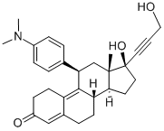 11β-[4-(ジメチルアミノ)フェニル]-17β-ヒドロキシ-17-(3-ヒドロキシ-1-プロピニル)エストラ-4,9-ジエン-3-オン 化学構造式