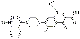 3-Quinolinecarboxylic acid, 1-cyclopropyl-6-fluoro-1,4-dihydro-7-[4-(2-Methyl-6-nitrobenzoyl)-1-piperazinyl]-4-oxo- Struktur