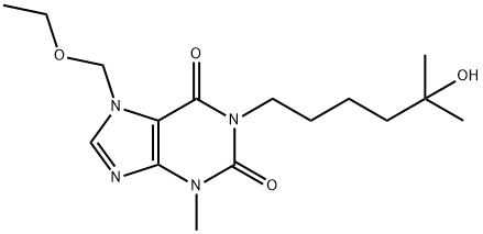 7-(エトキシメチル)-1-(5-ヒドロキシ-5-メチルヘキシル)-3-メチル-3,7-ジヒドロ-1H-プリン-2,6-ジオン 化学構造式