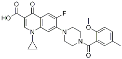 3-Quinolinecarboxylic acid, 1-cyclopropyl-6-fluoro-1,4-dihydro-7-[4-(2-Methoxy-5-Methylbenzoyl)-1-piperazinyl]-4-oxo- Struktur