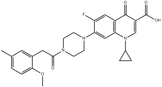 3-Quinolinecarboxylic acid, 1-cyclopropyl-6-fluoro-1,4-dihydro-7-[4-[2-(2-Methoxy-5-Methylphenyl)acetyl]-1-piperazinyl]-4-oxo- Structure