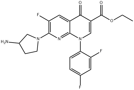 ETHYL7-(3-AMINO-1-PYRROLIDINYL)-6-FLUORO-1-(2,4-DIFLUOROPHENYL)-1,4-DIHYDRO-4-OXO-1,8-NAPHTHYRIDINE-3-CARBOXYLATE Structure