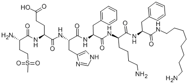 4-(メチルスルホニル)-L-Abu-L-Glu-L-His-L-Phe-D-Lys-L-Phe-(8-アミノオクチル)NH2 化学構造式
