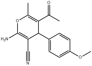 5-乙酰基-2-氨基-4-(4-甲氧苯基)-6-甲基-4H-吡喃-3-甲腈, 105263-07-8, 结构式