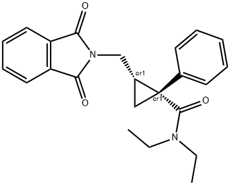 CIS-2-[(1,3-ジヒドロ-1,3-ジオキソ-2H-イソインドール-2-イル)メチル]-N,N-ジエチル-1-フェニルシクロプロパンカルボキサミド 化学構造式