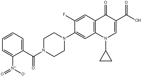 3-Quinolinecarboxylic acid, 1-cyclopropyl-6-fluoro-1,4-dihydro-7-[4-(2-nitrobenzoyl)-1-piperazinyl]-4-oxo- 结构式