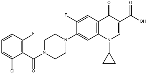 3-Quinolinecarboxylic acid, 7-[4-(2-chloro-6-fluorobenzoyl)-1-piperazinyl]-1-cyclopropyl-6-fluoro-1,4-dihydro-4-oxo- 化学構造式