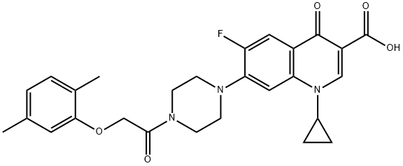 3-Quinolinecarboxylic acid, 1-cyclopropyl-7-[4-[2-(2,5-diMethylphenoxy)acetyl]-1-piperazinyl]-6-fluoro-1,4-dihydro-4-oxo- Struktur