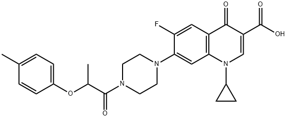 3-Quinolinecarboxylic acid, 1-cyclopropyl-6-fluoro-1,4-dihydro-7-[4-[2-(4-Methylphenoxy)-1-oxopropyl]-1-piperazinyl]-4-oxo- Struktur