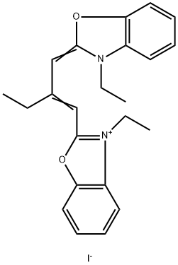 3-エチル-2-[2-[(3-エチルベンゾオキサゾール-2(3H)-イリデン)メチル]-1-ブテニル]ベンゾオキサゾリウム・ヨージド 化学構造式