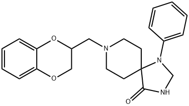 8-[(2,3-ジヒドロ-1,4-ベンゾジオキシン-2-イル)メチル]-1-フェニル-1,3,8-トリアザスピロ[4.5]デカン-4-オン 化学構造式