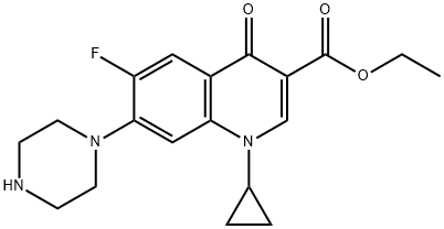 3-Quinolinecarboxylic acid, 1-cyclopropyl-6-fluoro-1,4-dihydro-4-oxo-7-(1-piperazinyl)-, ethyl ester Structure