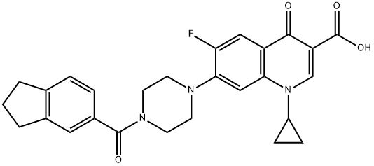 3-Quinolinecarboxylic acid, 1-cyclopropyl-7-[4-[(2,3-dihydro-1H-inden-5-yl)carbonyl]-1-piperazinyl]-6-fluoro-1,4-dihydro-4-oxo- Struktur
