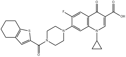 3-Quinolinecarboxylic acid, 1-cyclopropyl-6-fluoro-1,4-dihydro-4-oxo-7-[4-[(4,5,6,7-tetrahydrobenzo[b]thien-2-yl)carbonyl]-1-piperazinyl]- Structure