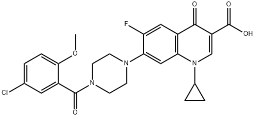 3-Quinolinecarboxylic acid, 7-[4-(5-chloro-2-Methoxybenzoyl)-1-piperazinyl]-1-cyclopropyl-6-fluoro-1,4-dihydro-4-oxo- 结构式