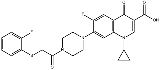 3-Quinolinecarboxylic acid, 1-cyclopropyl-6-fluoro-7-[4-[2-[(2-fluorophenyl)thio]acetyl]-1-piperazinyl]-1,4-dihydro-4-oxo- Structure