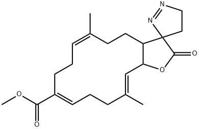 3a,4,4',5,5',8,9,12,13,15a-Decahydro-6,14-dimethyl-2-oxospiro[cyclotetradeca[b]furan-3(2H),3'-[3H]pyrazole]-10-carboxylic acid methyl ester 结构式