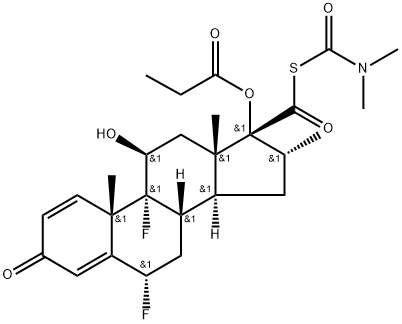 17Β-(N,N-(二甲基氨基甲酰基硫代)羰基)-6Α,9Α-二氟-11Β-羟基-16Α-甲基-17Α-(丙酰氧基)-3-氧代雄甾-1,4-二烯, 105638-31-1, 结构式