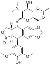 (5R-(5alpha,5abeta,8aalpha,9beta))-9-((2-Deoxy-2-(dimethylamino)-4,6-O-ethylidene-beta-D-glucopyranosyl)oxy)-5,8,8a,9-tetrahydro-5-(4-hydroxy-3,5-dimethoxyphenyl)furo[3',4':6,7]naphtho[2,3-d]-1,3-dioxol-6(5aH)-one Structure