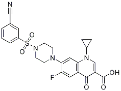 3-Quinolinecarboxylic acid, 7-[4-[(3-cyanophenyl)sulfonyl]-1-piperazinyl]-1-cyclopropyl-6-fluoro-1,4-dihydro-4-oxo- Struktur