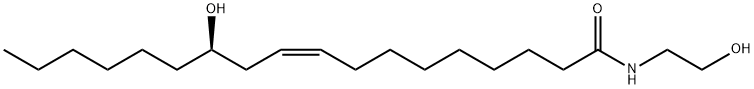 (9Z,12R)-12-ヒドロキシ-N-(2-ヒドロキシエチル)-9-オクタデセンアミド 化学構造式