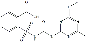 2-({[(4-メトキシ-6-メチル-1,3,5-トリアジン-2-イル)(メチル)カルバモイル]アミノ}スルホニル)安息香酸 化学構造式