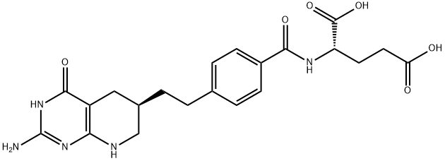 N-[4-[2-[[(6R)-2-アミノ-3,4,5,6,7,8-ヘキサヒドロ-4-オキソピリド[2,3-d]ピリミジン]-6-イル]エチル]ベンゾイル]-L-グルタミン酸 化学構造式