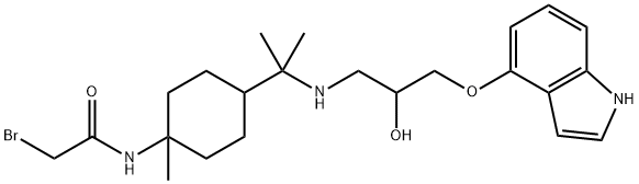 N-[8-[2-ヒドロキシ-3-(1H-インドール-4-イルオキシ)プロピルアミノ]-p-メンタ-1-イル]-2-ブロモアセトアミド 化学構造式