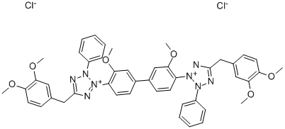 3,3'-(3,3'-ジメトキシ-4,4'-ジフェニレン)ビス(2-フェニル-5-ベラトリルテトラゾリウム クロリド) 化学構造式