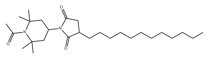 N-（N-アセチル-2，2，6，6-テトラメチルピペリジン-4-イル）ドデシルスクシンイミドを主成分とするN-（2，2，6，6-テトラメチルピペリジン-4-イル）ドデシルスクシンイミドと無水酢酸との反応生成物 化学構造式