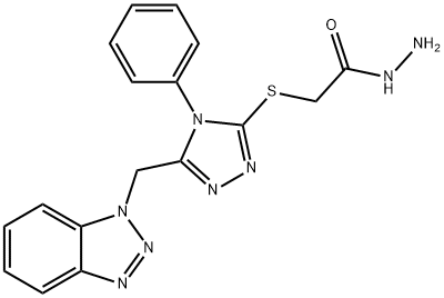 2-{[5-(1H-1,2,3-benzotriazol-1-ylmethyl)-4-phenyl-4H-1,2,4-triazol-3-yl]thio}acetohydrazide Struktur