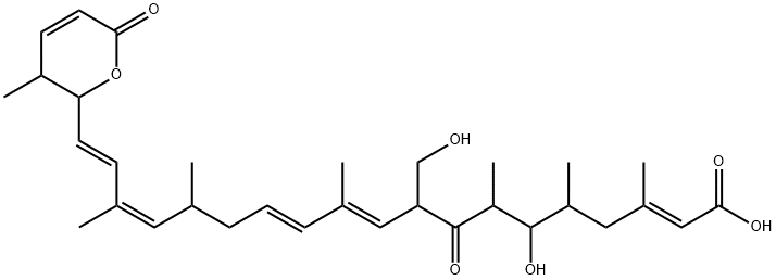 19-(3,6-ジヒドロ-3-メチル-6-オキソ-2H-ピラン-2-イル)-6-ヒドロキシ-9-ヒドロキシメチル-3,5,7,11,15,17-ヘキサメチル-8-オキソ-2,10,12,16,18-ノナデカペンタエン酸 化学構造式