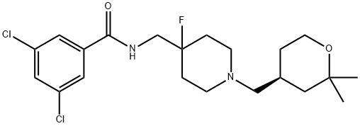 3,5-二氯-N-[[4-氟-1-[[(4S)-四氢-2,2-二甲基-2H-吡喃-4-基]甲基]-4-哌啶]甲基]苯甲酰胺, 1072018-68-8, 结构式