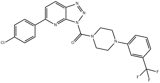 (5-(4-クロロフェニル)-3H-[1,2,3]トリアゾロ[4,5-B]ピリジン-3-イル)-(4-(3-(トリフルオロメチル)フェニル)ピペラジン-1-イル)メタノン 化学構造式